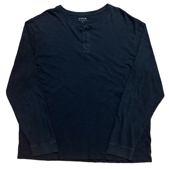 Vince Long Sleeve Henley T-Shirt Buttons Navy Blue 2XL